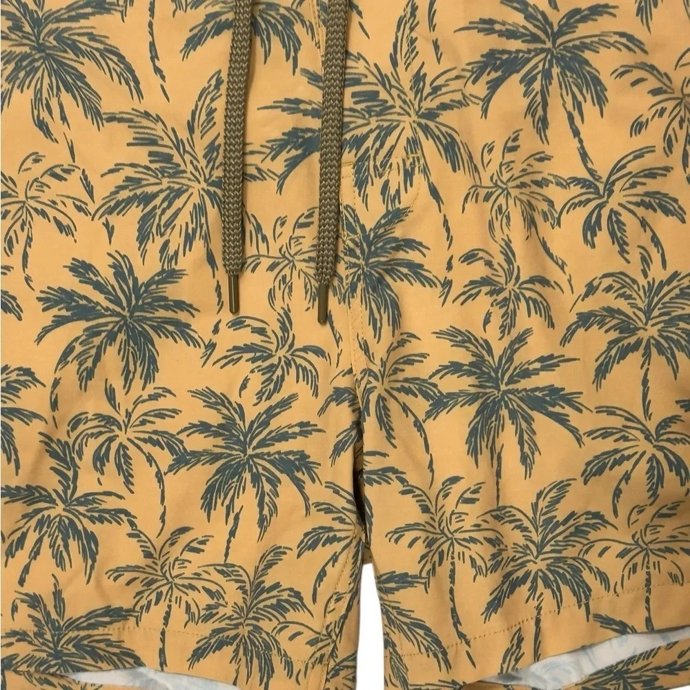 Faherty Palm Tree Yellow Grey Board Shorts Mens Size 40 Lace up Swim Surf